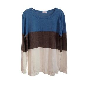 Halife long sleeve blue brown‎ and white color block long sleeve